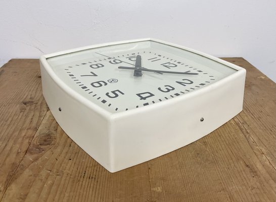 Soviet Industrial White Bakelite Factory Wall Clock from Strela, 1970s-CGF-1259796