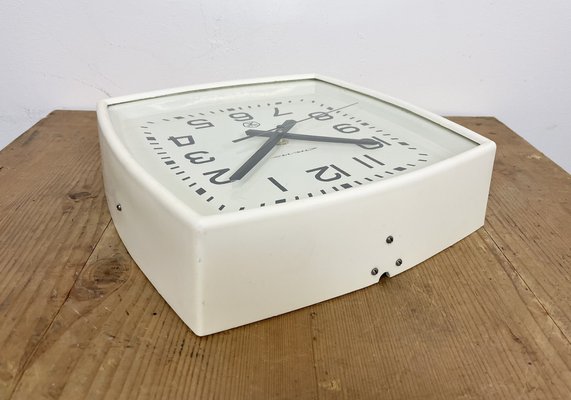 Soviet Industrial White Bakelite Factory Wall Clock from Strela, 1970s-CGF-1259796