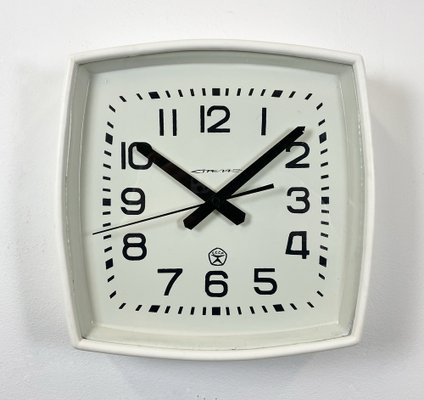 Soviet Industrial White Bakelite Factory Wall Clock from Strela, 1970s-CGF-1259796