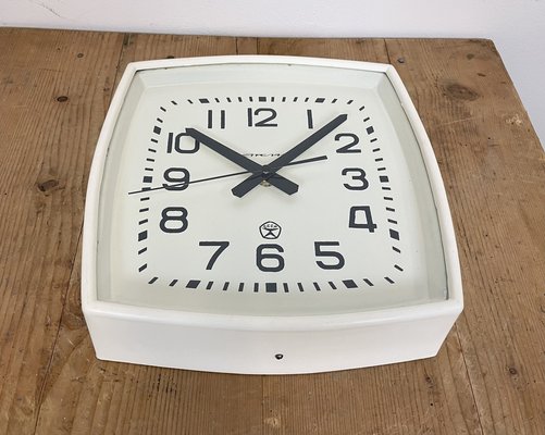 Soviet Industrial White Bakelite Factory Wall Clock from Strela, 1970s-CGF-1259796