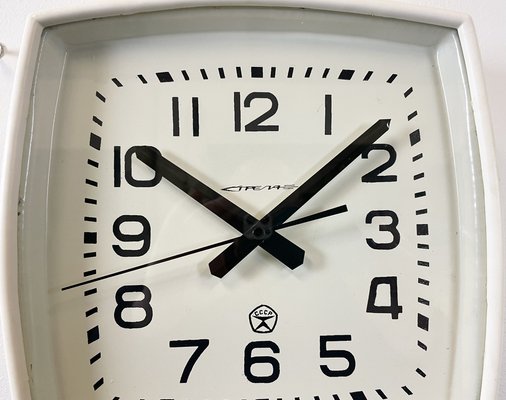 Soviet Industrial White Bakelite Factory Wall Clock from Strela, 1970s-CGF-1259796