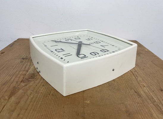 Soviet Industrial White Bakelite Factory Wall Clock from Strela, 1970s-CGF-1259796