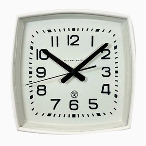 Soviet Industrial White Bakelite Factory Wall Clock from Strela, 1970s-CGF-1259796