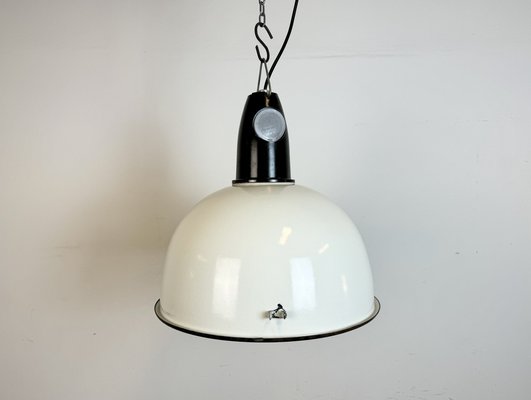 Soviet Industrial White Enamel Pendant Lamp, 1960s-CGF-1756843