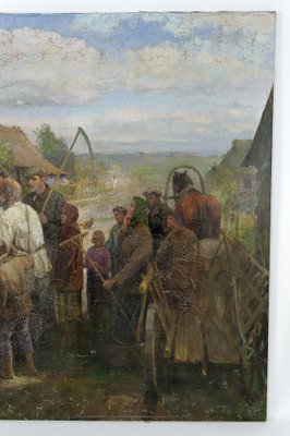 Soviet Propaganda Artist, Soldiers and Peasants, 1983, Canvas Painting-XNH-1804560