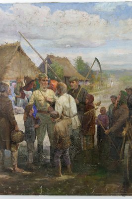 Soviet Propaganda Artist, Soldiers and Peasants, 1983, Canvas Painting-XNH-1804560