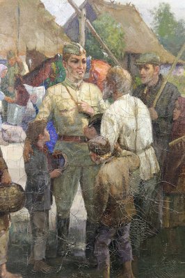 Soviet Propaganda Artist, Soldiers and Peasants, 1983, Canvas Painting-XNH-1804560