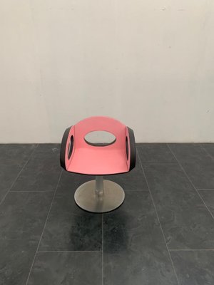 Space Age Armchair in Pink and Black Leather with Steel Structure-IJR-1012987