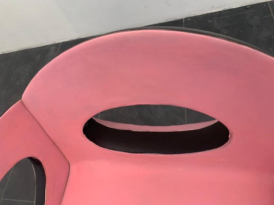 Space Age Armchair in Pink and Black Leather with Steel Structure-IJR-1012987