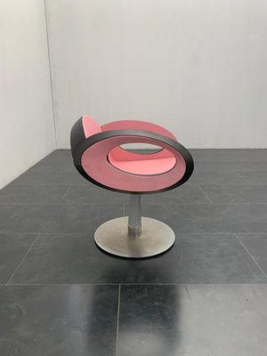 Space Age Armchair in Pink and Black Leather with Steel Structure-IJR-1012987