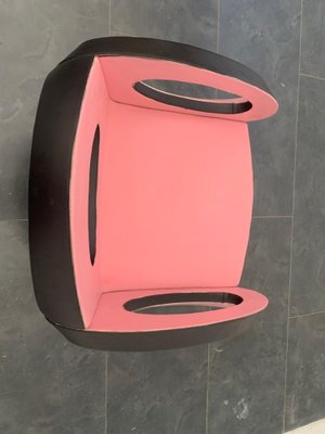 Space Age Armchair in Pink and Black Leather with Steel Structure-IJR-1012987