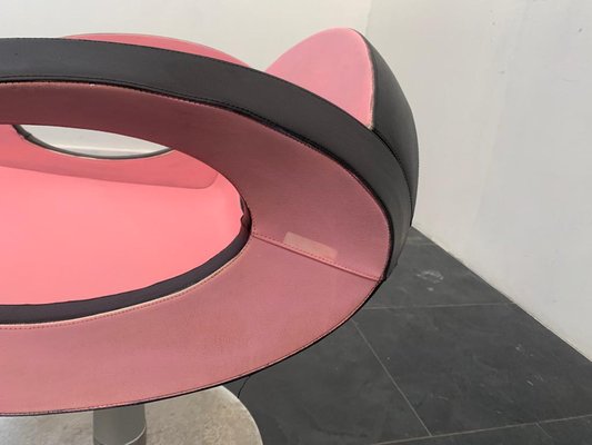 Space Age Armchair in Pink and Black Leather with Steel Structure-IJR-1012987