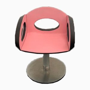 Space Age Armchair in Pink and Black Leather with Steel Structure-IJR-1012987