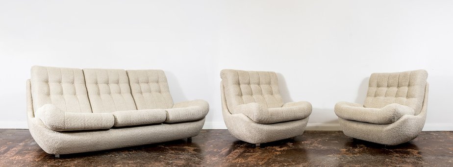 Space Age Atlantis Living Room Set in Bouclé, Former Czechoslovakia, 1970s, Set of 3-IXL-1743033