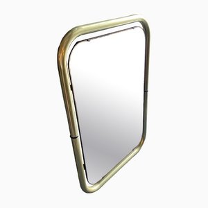 Space Age Brass and Pink Glass Wall Mirror from Cristal Arte, Italy, 1970s-NMK-1385971