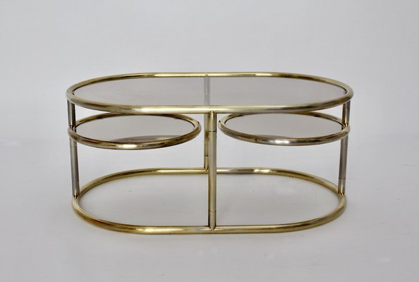 Space Age Brass Plated Oval Sofa Table, Italy, 1960s-NB-1335580