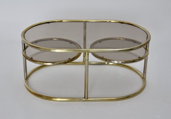 Space Age Brass Plated Oval Sofa Table, Italy, 1960s-NB-1335580