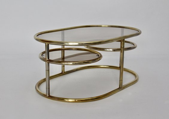 Space Age Brass Plated Oval Sofa Table, Italy, 1960s-NB-1335580