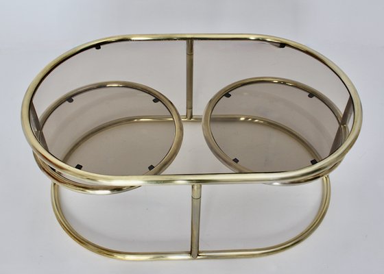 Space Age Brass Plated Oval Sofa Table, Italy, 1960s-NB-1335580