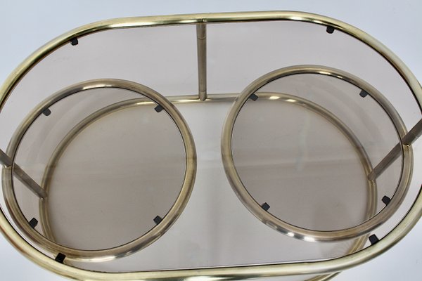 Space Age Brass Plated Oval Sofa Table, Italy, 1960s-NB-1335580