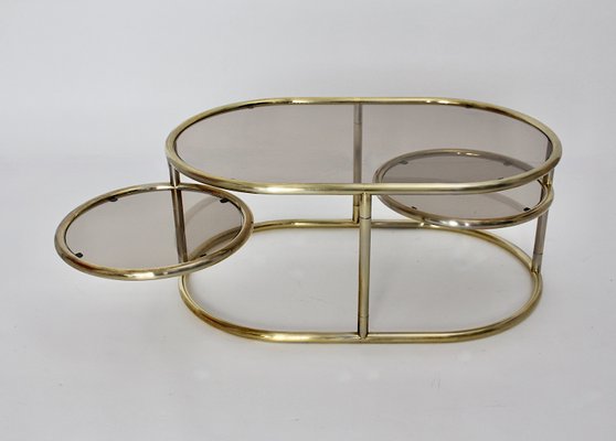 Space Age Brass Plated Oval Sofa Table, Italy, 1960s-NB-1335580