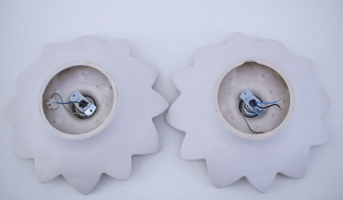 Space Age Ceramic Flower Wall or Ceiling Lamps, Germany, 1960s, Set of 2-KQB-1424964