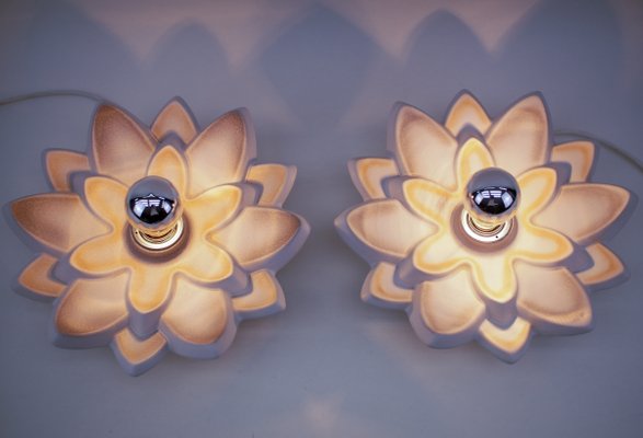 Space Age Ceramic Flower Wall or Ceiling Lamps, Germany, 1960s, Set of 2-KQB-1424964