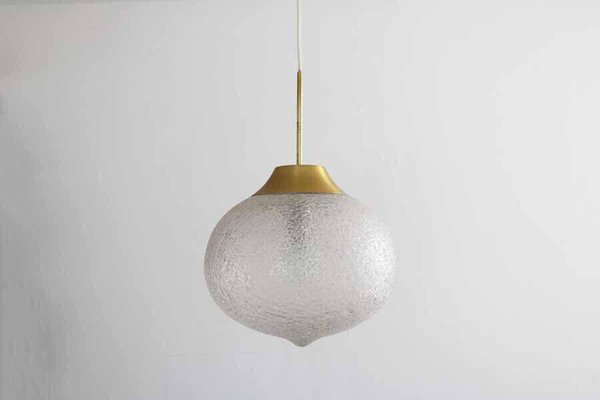 Space Age Drop Pendant Lamp in Brass and Ice Glass by Panton, 1970s-FJP-1717695