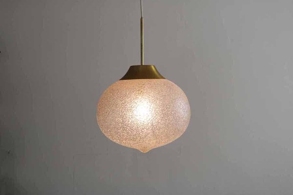 Space Age Drop Pendant Lamp in Brass and Ice Glass by Panton, 1970s-FJP-1717695