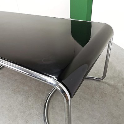 Space Age Febo Desk with Chromed Tubular Frame and Black Lacquered Wood Top by Giotto Stoppino for Driade, 1970s-PRS-1749476