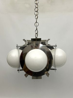 Space Age Five-Light Hanging Light in Chrome and White Glass, Italy, 1970s-OT-1702238