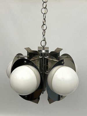 Space Age Five-Light Hanging Light in Chrome and White Glass, Italy, 1970s-OT-1702238