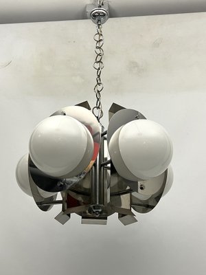 Space Age Five-Light Hanging Light in Chrome and White Glass, Italy, 1970s-OT-1702238