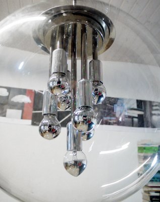 Space Age Glass and Chrome Sputnik Pendant Lamp from Leclaire & Schäfer, 1970s-DEK-549616