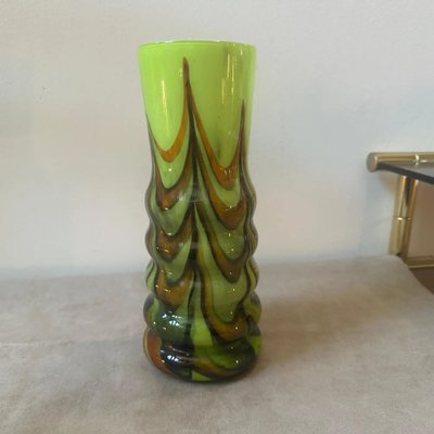 Space Age Green, Brown and Black Opaline Vase attributed to Carlo Moretti, 1970s-NMK-1793444