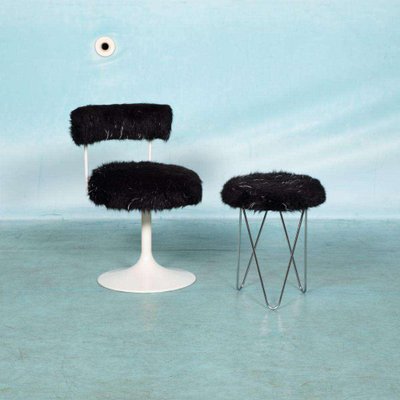 Space Age Hairpin Fluffy Stool, 1970s-HGA-2032002