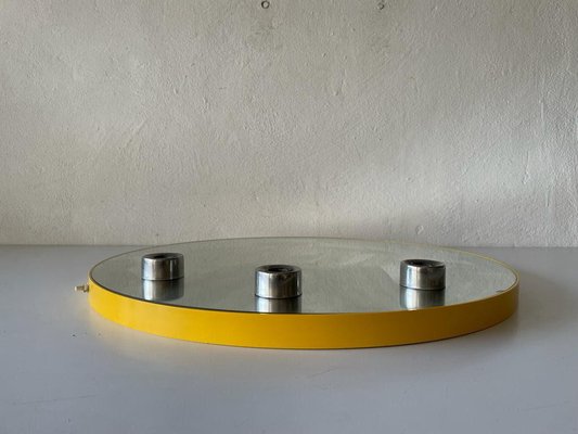 Space Age Illuminated Yellow Round Wall Mirror from Gedy, Italy, 1970s-RDS-1249739