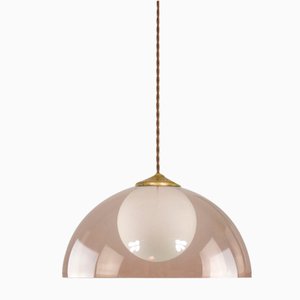 Space-Age Italian Brass, Opaline and Acrylic Glass Pendant Lamp-HGJ-1756929