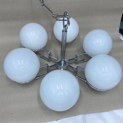 Space Age Italian Chandeliers in Opaline Glass, 1970s, Set of 2-NMK-1177464