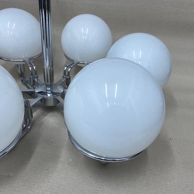 Space Age Italian Chandeliers in Opaline Glass, 1970s, Set of 2-NMK-1177464