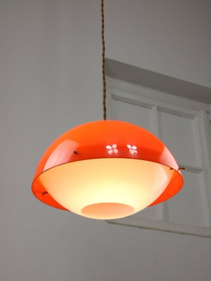 Space Age Italian Orange Acrylic Glass Pendant Lamp, 1970s-HGJ-1757216