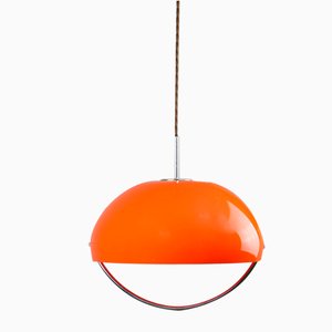 Space Age Italian Orange Acrylic Glass Pendant Lamp, 1970s-HGJ-1787642