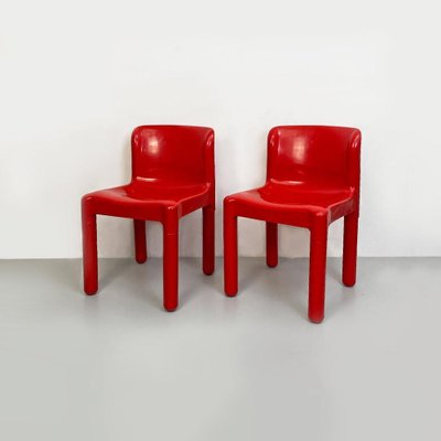 Space Age Italian Red Plastic Chairs by Carlo Bartoli for Kartell, 1970s, Set of 2-GDD-1291580