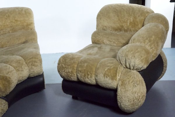 Space Age Modular Sofa in Cream Teddy Fabric & Leatherette by Adriano Piazzesi, Italy, 1970s, Set of 2-OT-2021380