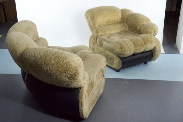 Space Age Modular Sofa in Cream Teddy Fabric & Leatherette by Adriano Piazzesi, Italy, 1970s, Set of 2-OT-2021380