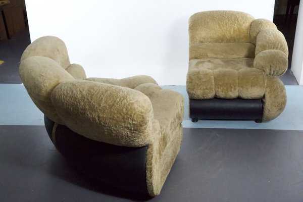 Space Age Modular Sofa in Cream Teddy Fabric & Leatherette by Adriano Piazzesi, Italy, 1970s, Set of 2-OT-2021380