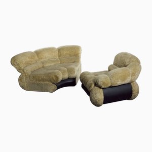 Space Age Modular Sofa in Cream Teddy Fabric & Leatherette by Adriano Piazzesi, Italy, 1970s, Set of 2-OT-2021380