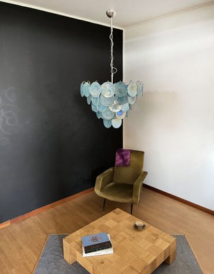 Space Age Murano Chandelier with 57 Blue Albaster Iridescent Glasses, 1990s-FHZ-1818502