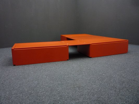 Space Age Orange Modular Lowboard, 1960s, Set of 3-UG-1742985