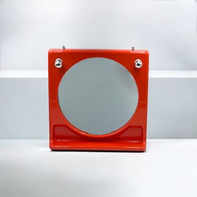 Space Age Orange Wall Mirror with Lights and Integrated Shelf, 1970s-YSC-2021897